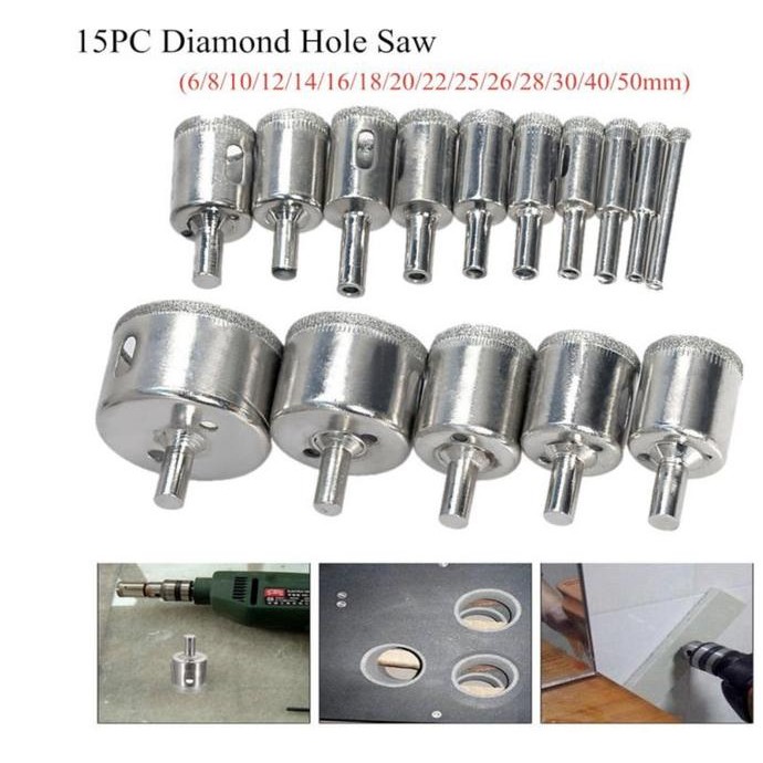 

SIAP KIRIM IKURA DHS201 MATA BOR KACA GRANIT DIAMOND HOLE CUTTER SAW SET 15PCS