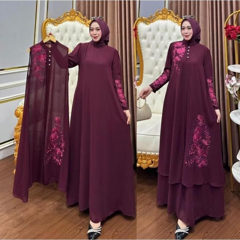 CR - Nilam Dres Outer 2 in 1 || Gamis Cruty Bordir Terbaru Siap Kirim || Gamis Set Outer Kekinian ||