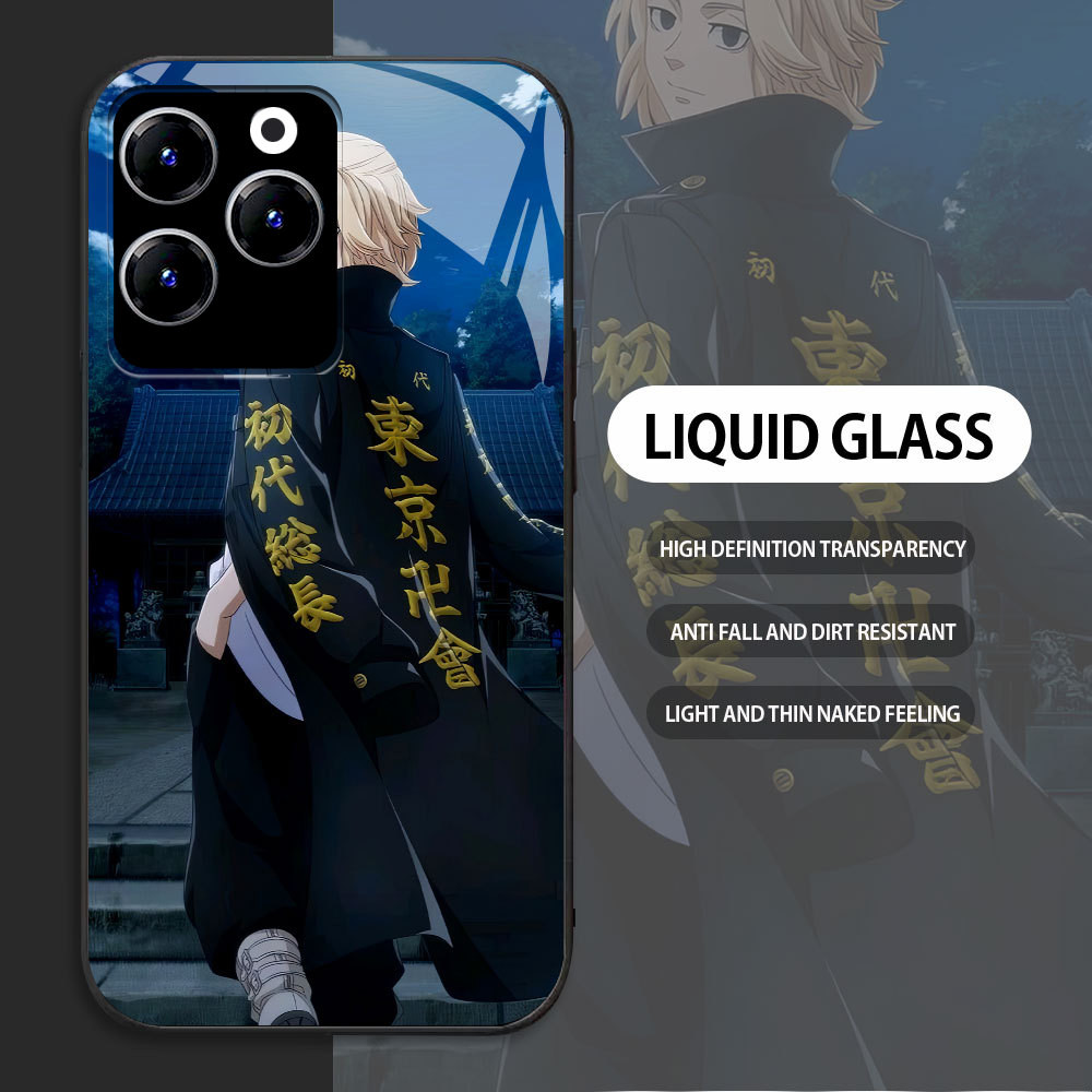 For Infinix Hot 9 10 11 PLAY 30i 40 Casing Skin Handphone  Tokyo Revengers Mikey Glass kesing Phone 