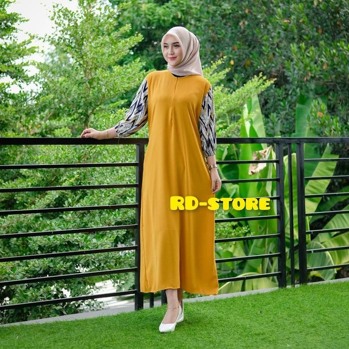 Kinan Dress Crinkle Kombinasi Rayon Viscose Premium Busui Ld 120 Cm Gamis Wanita Muslim Dress