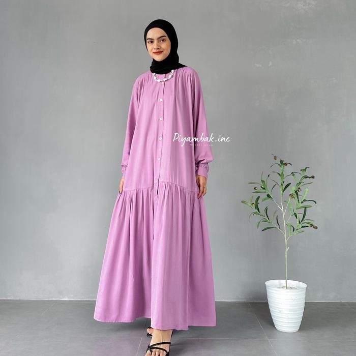 Gamis Azzura Polos Rayon Twill Kancing Rempel