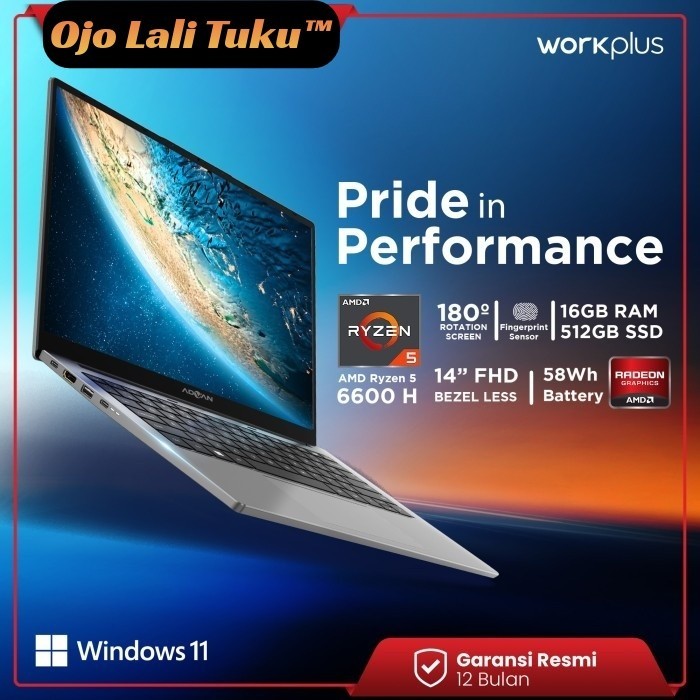 Laptop Advan Workplus Amd Ryzen 5 6600H 14" Fhd Ips 16Gb 512Gb Win 11