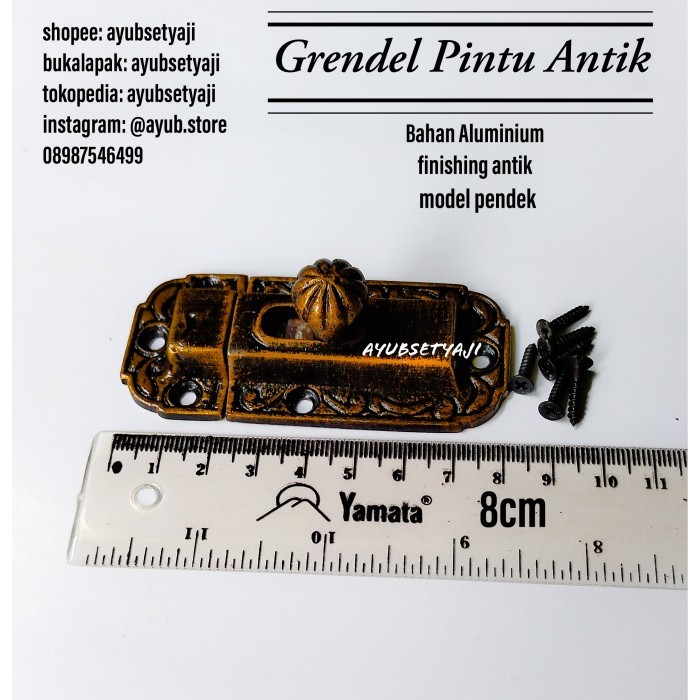 My Grendel Aluminium Pendek Ukir Grendel Pintu Antik Klasik Mewah Kuno
