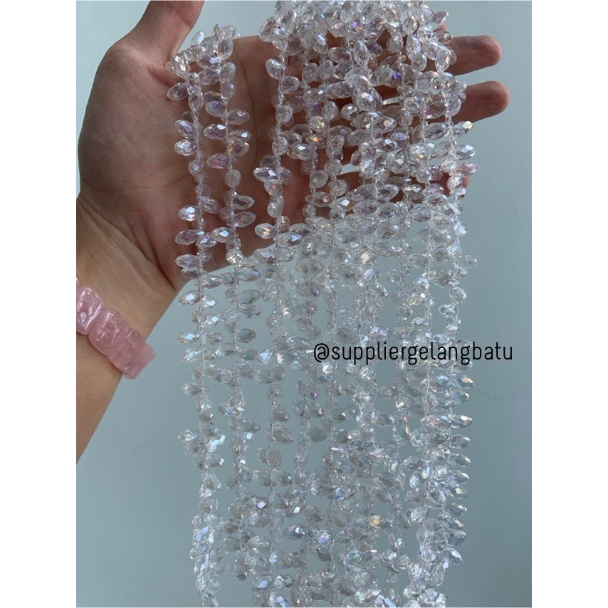 PROMO KRISTAL CEKO TETES AIR MATA 6MM PUTIH WHITE QUARTZ LUBANG SAMPING