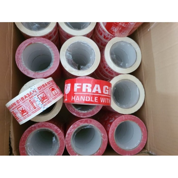 

LAKBAN FRAGILE MERAH / PUTIH PROMOO MURAH 48MM X 60Y /DUSS