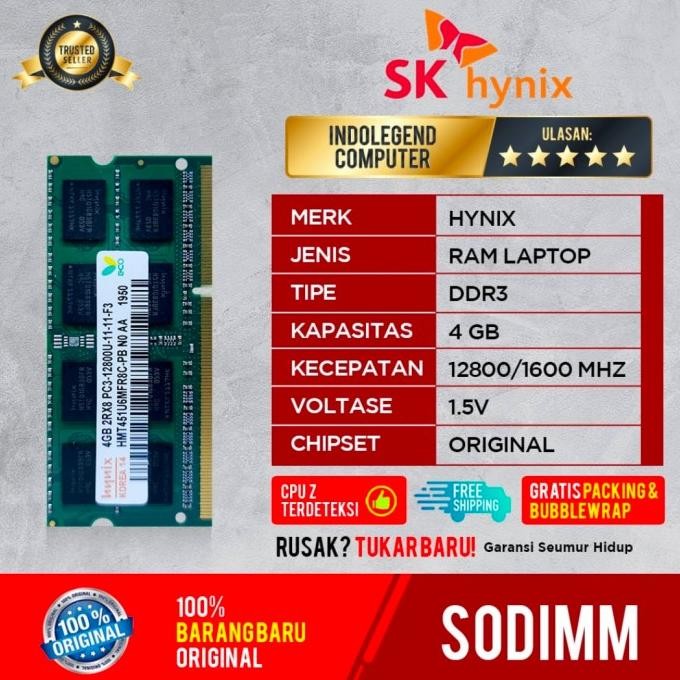 Ram Hynix Sodim Ddr3 4Gb Non L Pc12800 Original