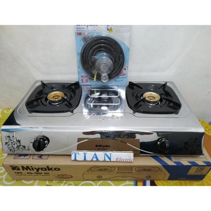 miyako kg-502ss kompor gas 2 tungku + (selang & regulator miyako) stok terbatas