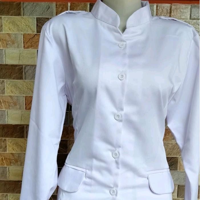 Seragam Pdh Putih Krah Sanghai Saku Bawah Baju Pdh Putih Pppk Cewek Panjang Kerja {TerlarisBest