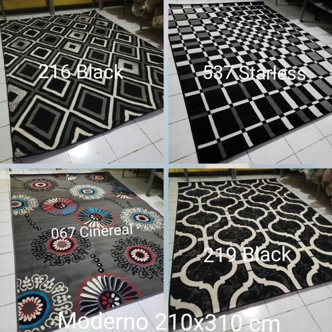 Karpet Permadani Hitam Putih Monochrome Besar Jumbo Moderno 210x310 cm Terlaris