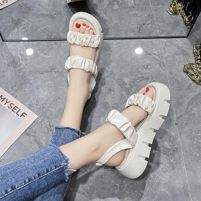 Parling Laris Sw-01 Sandal Wanita "Binnie" Tali Wedges  Black Cewek Karet Sendal