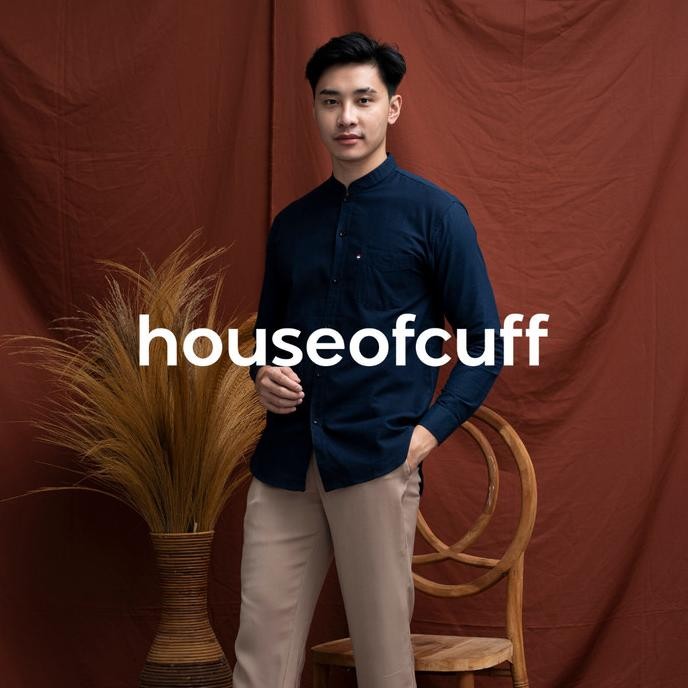 Houseofcuff Kemeja Koko Lengan Panjang Pria Biru Dongker