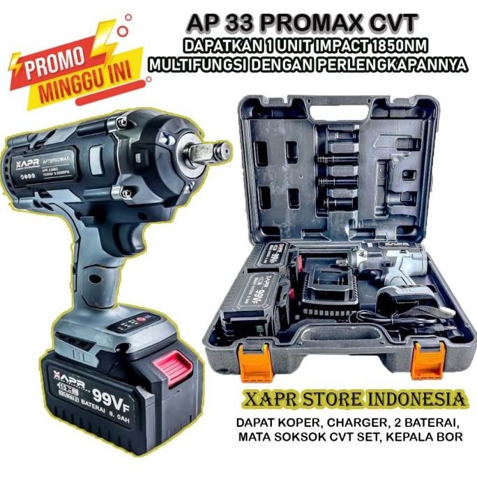 APR AP33PROMAX JUMBO IMPACT WRENCH CORDLESS 1850NM PEMBUKA BAUT MOTOR MOBIL ORIGINAL