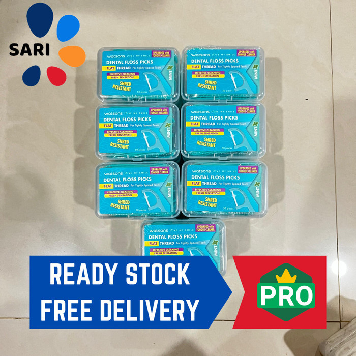 

Watsons Flat Thread Dental Floss Picks - Mint 50sx3