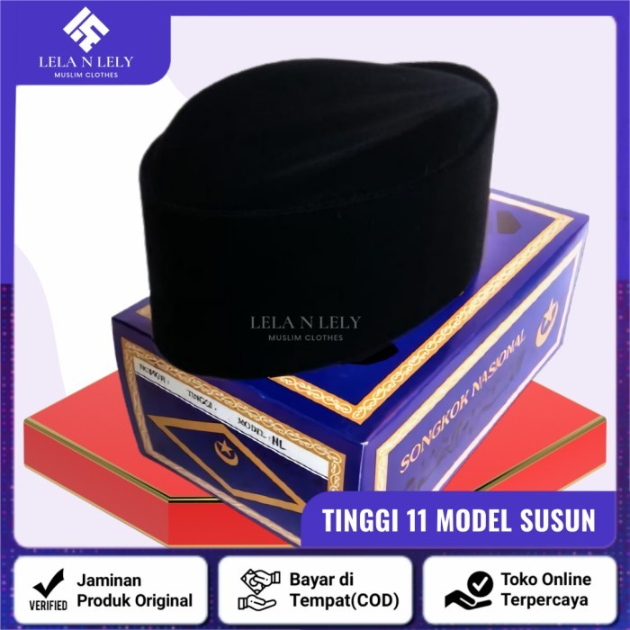 Peci Hitam Polos Cap Bulan Bintang Mas Tinggi 11 Model NL Susun Nonjol