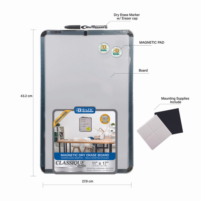 

terbaru !!! bazic magnetic dry erase board 11"x17" - papan tulis magnet ready