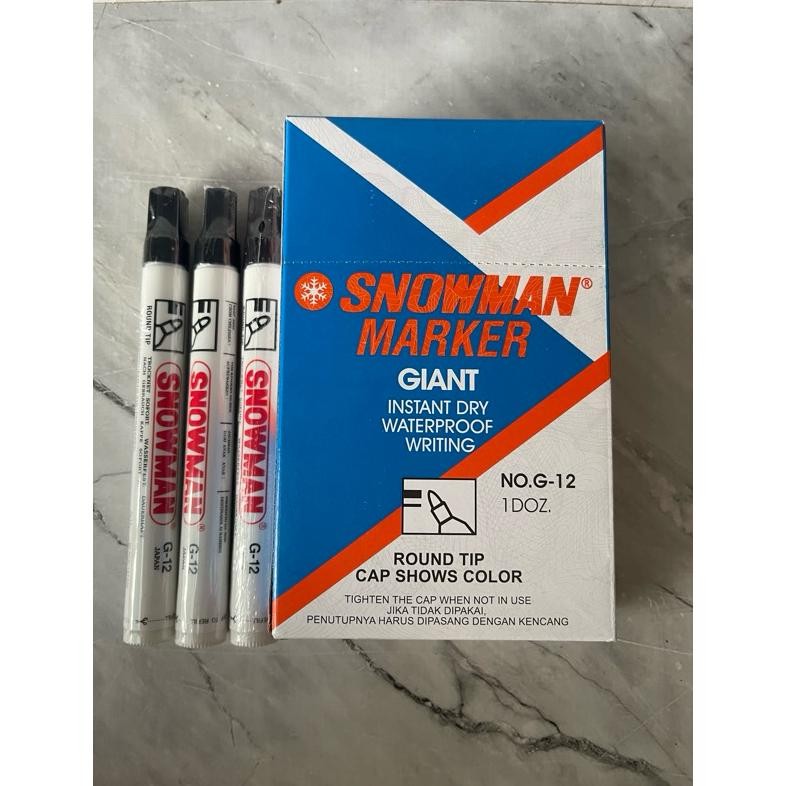 

Original Spidol Permanen Marker Snowman G-12 (12Pcs) Hitam Alat Tulis Premium
