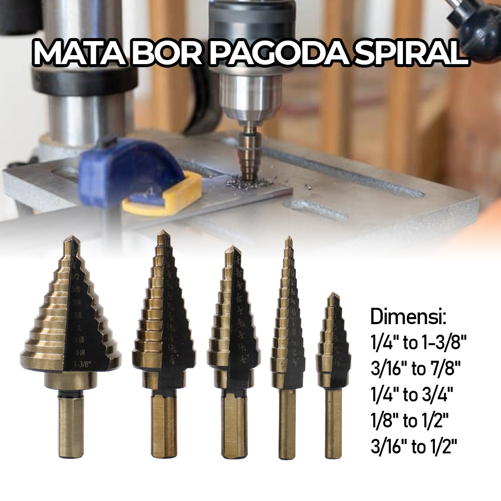 (UPme) Taffware Mata Bor Pagoda Spiral Drill Step Down Drill Bit Tipe 2 5 PCS - BIHH463A Kualitas Te