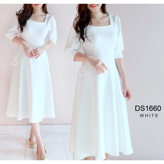DS1660 - DRESS MIDI SCUBA DRESS PESTA WANITA FLARE