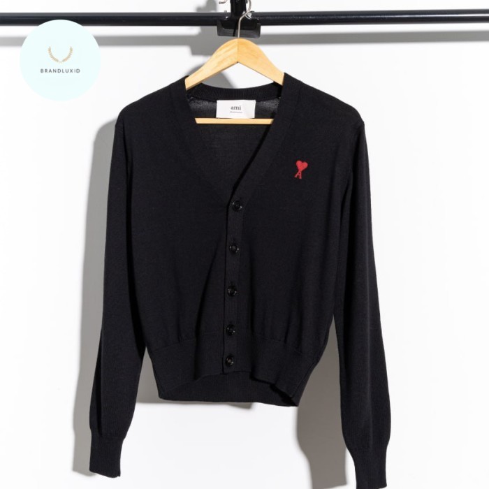 AMI PARIS RED AMI DE COEUR CARDIGAN