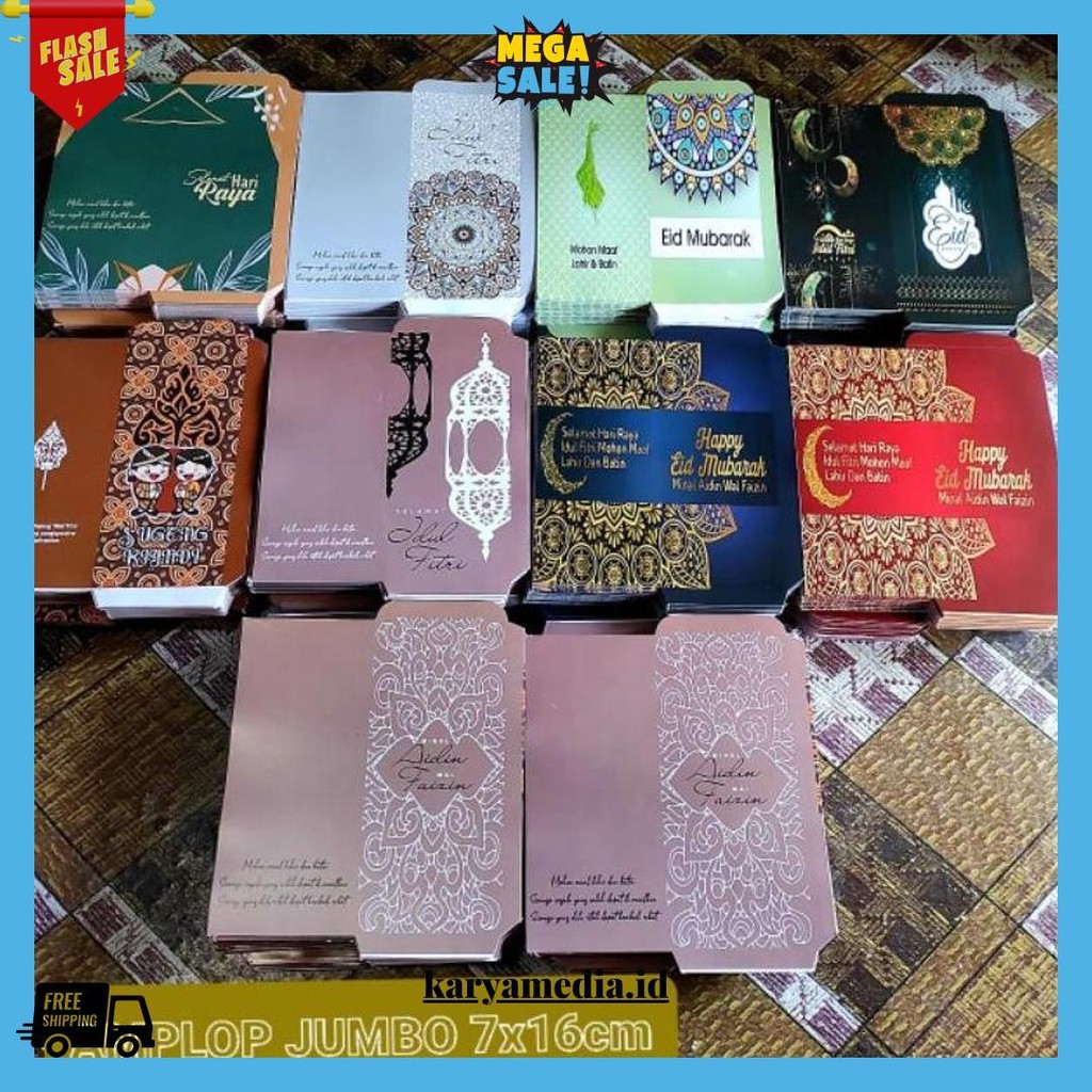 

100 Lembar Amplop Muslim Jumbo Dapat 10 Motif Murah (Free Plastik) Bisa Cod