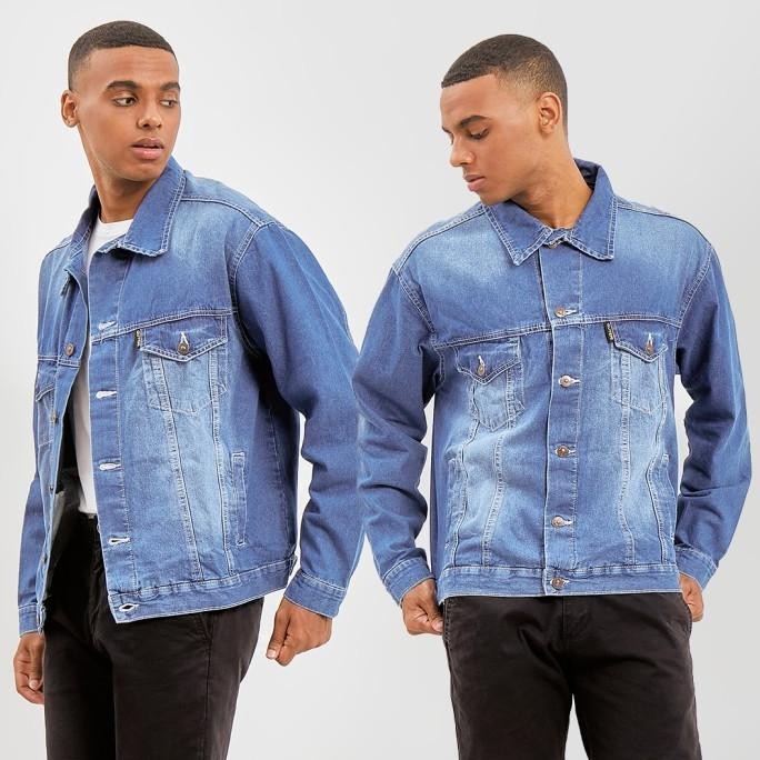 Promo Bullitt Blue Washed Trucker Denim Jacket - Jaket Jeans Pria Guteninc