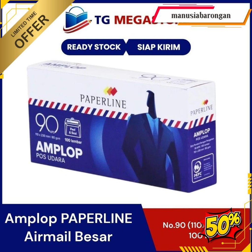 

Amplop Paperline Airmail Besar ( No.90 ) 110X230Mm - 100 Lbr Siap Kirim