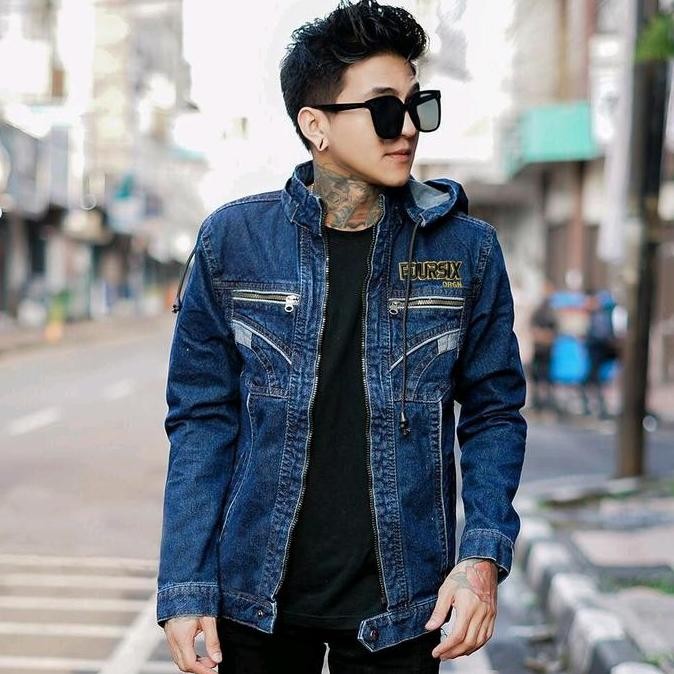 Promo Jaket Jeans Denim Topi Kupluk Bisa Lepas Pasang/Zyper Resleting  Lengan Panjang Distro Pria Wa