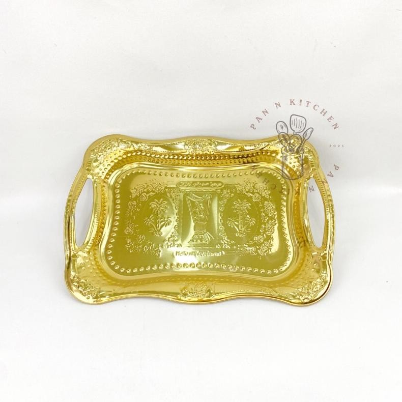 Bisa COD Nampan/ Baki Arab Emas / Baki Stainless Steel Emas Kuning/ Baki Penyaji India Arab Timur Te