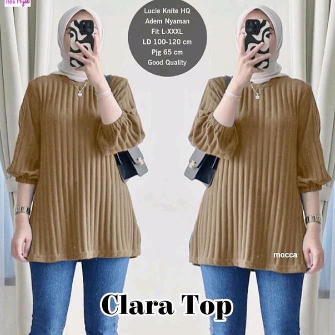 Clara Top Ana Hijab Atasan Wanita Blouse Blus Bahan Lucie Knit Ld 100-120 Pb 65 Baju Wanita Bahan Lu