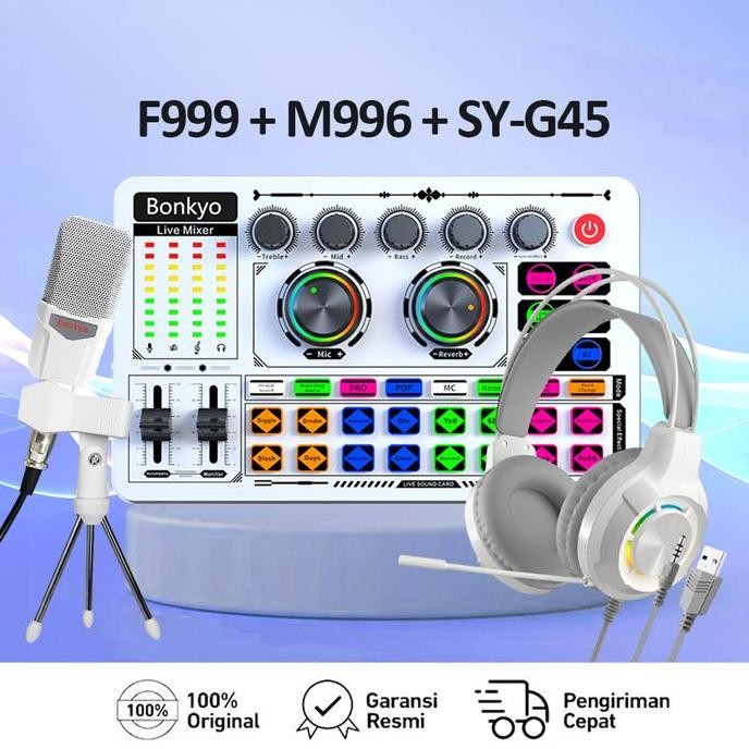 Bonkyo M996 +F999+earphones Live Sound Card Live Mixer Periferal Komputer Untuk Audio Kartu Suara Ka