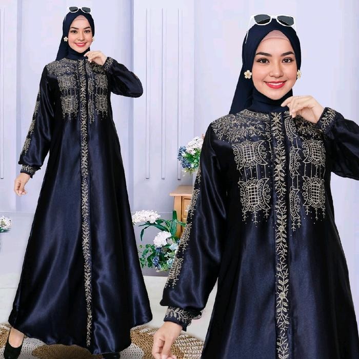 Gamis Bordir Tanam Pintu Aceh Bahan Crystal - Gamis Kristal Full Bordir Payet Size Jumbo -