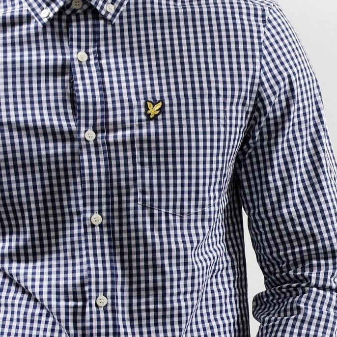 Lyle and Scott Long Sleeve Gingham Shirt Navy Original Terlaris