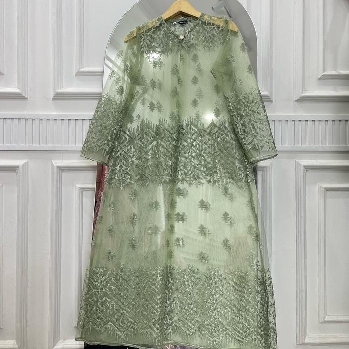 Product Terlaris Gaia Outer Brokat Tile Panjang Wanita Cardigan Kondangan Muslim Kardigan Fit Putih