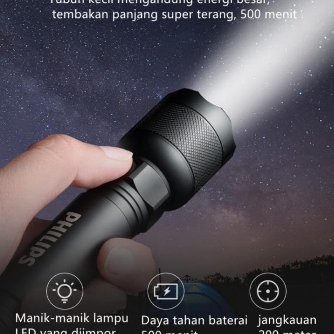 Philips Senter Led Super Terang / Senter Led Jarak Jauh Tahan Air Original Dan Terpercaya
