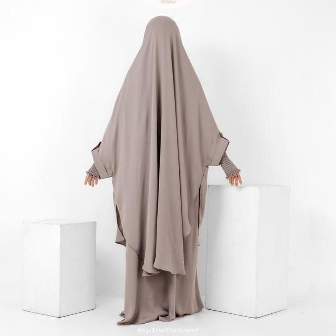 Xavieer - Hazimah Set Abaya Setelan French Khimar Gamis Jetblack Syari Umrah Haji Best Seller