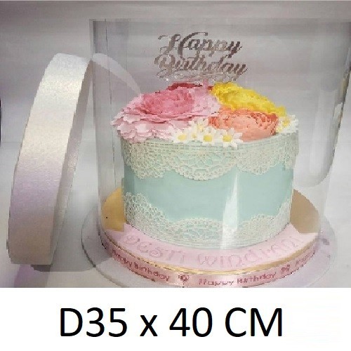 

D35 X T40 Cm Cake Box Kotak Kue Tart Gift Mika Bening Bulat + Tatakan