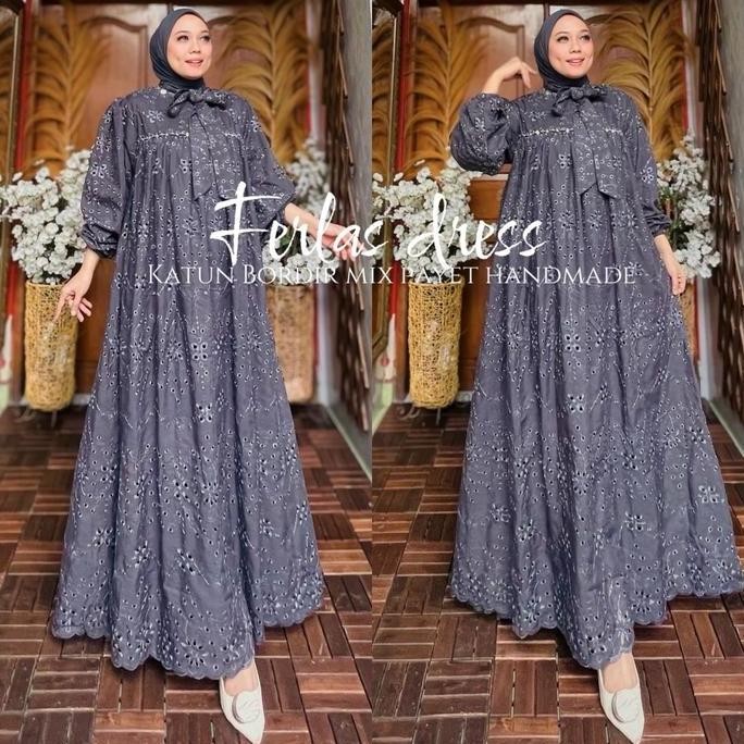GAMIS Cantik Ferlas by Ohc Katun Bordir Payet untuk Wanita - Mewah Nyaman Dress Muslim Pesta Terlari