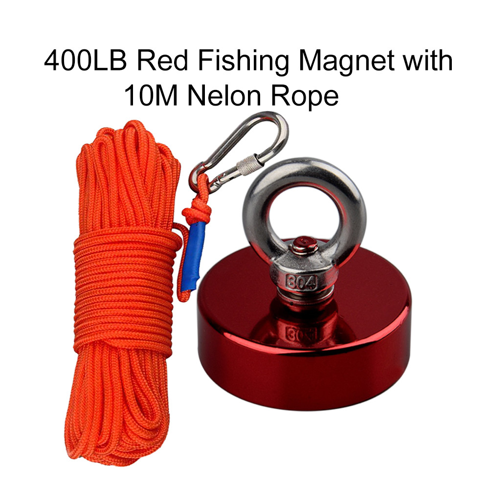 WEASH 90KG Red Strong Magnetic Fishing Magnet N52 Neodymium D48mm with 10m Nelon Rope for Searching 