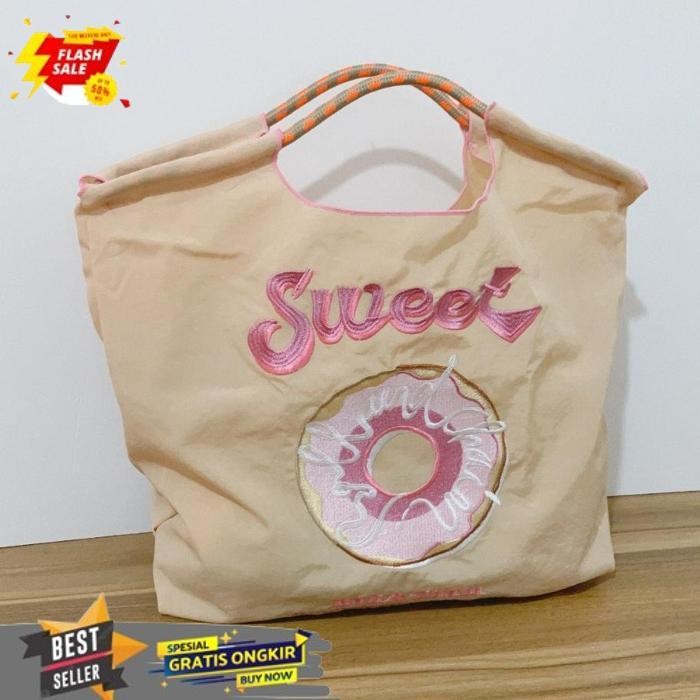 FLASH SALE READYTAS BORDIR TAS BELANJA BORDIR DONAT TAS TANGAN TOTE TAS KAIN TAS KAIN BORDIR (TALI B