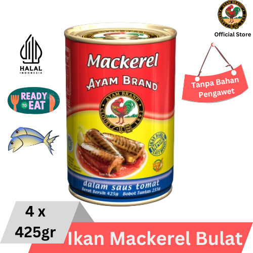 

Ayam Brand - Ikan Mackerel Kaleng Bulat Saus Tomat 4 pcs 425gr