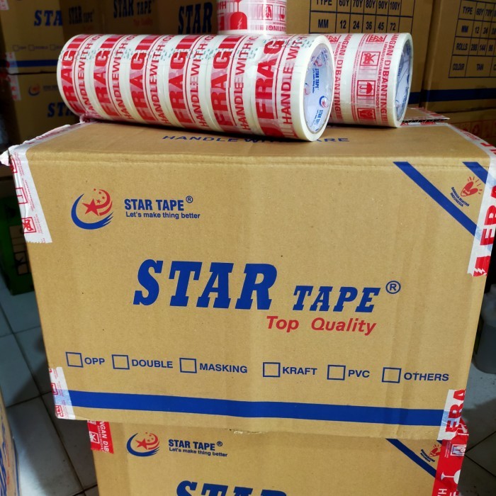 

LAKBAN FRAGILE PUTIH 2" (48X50YARD) STAR TAPE (KARTONAN) ISI 90 ROLL