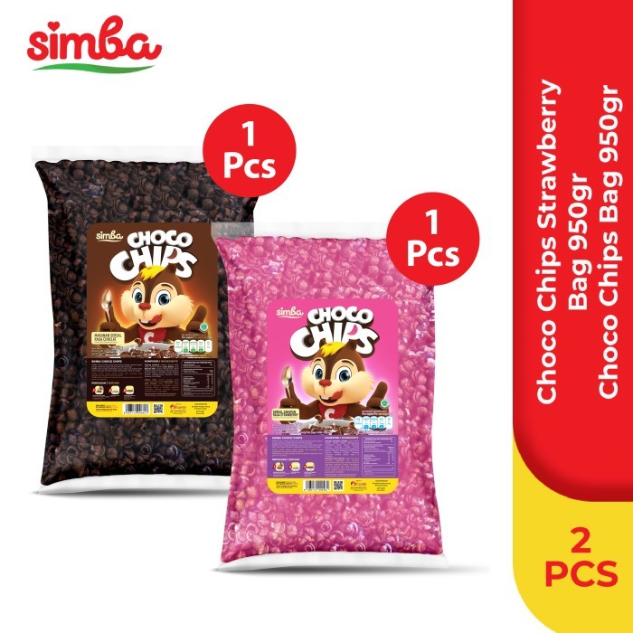 

NEW 1 SIMBA Sereal Choco Chips Bag 1kg & 1 Choco Chips Bag Strawberi 1kg