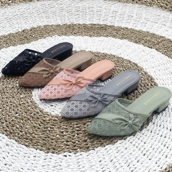 Sandal Selop Wanita Heels Hak Tahu Mules 3 Cm Sepatu Pesta  Terbaru