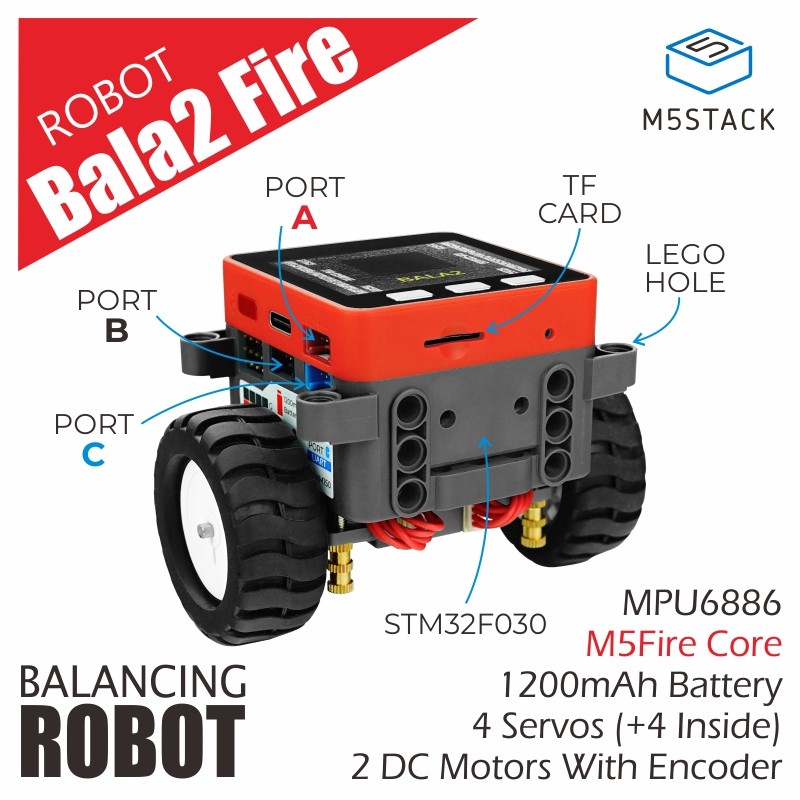 New M5Stack Official BALA2 Fire Self-balancing Robot Kit