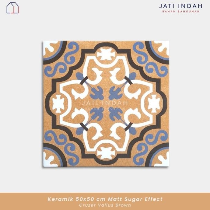 Keramik Lantai Matt Decorative 50x50 cm Cruzer Valius Brown | Keramik Motif Tegel GOL