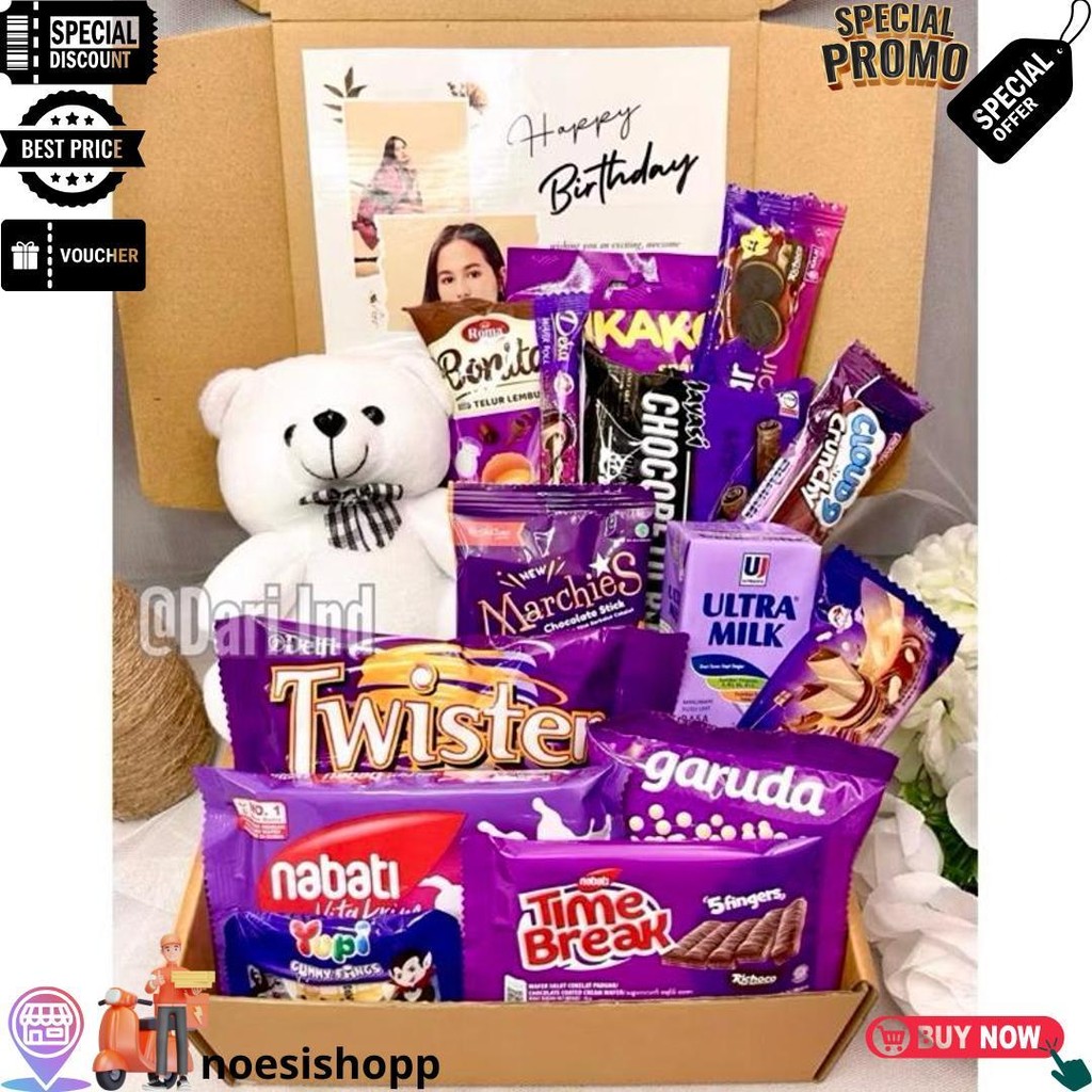 

Snack Box Kado Ulang Tahun / Hampers Snack Murah / Buket Snack / Buket Jajan / Kado Ulang Tahun / Hadiah Ulang Tahun / Hadiah Valentine / Kado Valentine / Kado Anniversary / Hadiah Anniversary / Hadiah Birthday / Hampers Cewek / Kado Natal D Termurah