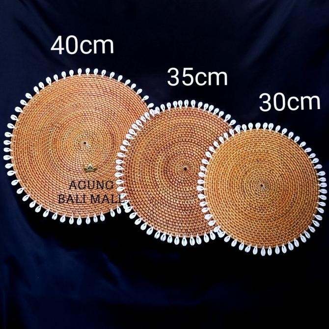 siap kirim] Placemat rotan bulat/alas piring rotan kombinasi kerang 40cm