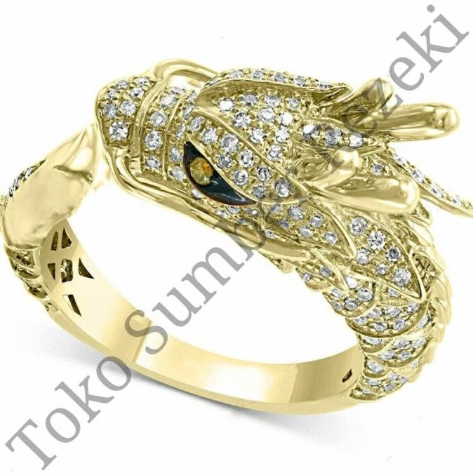 Cincin Emas Naga Hias Berlian Punk Gothic Ring Dragon Gold Crystal