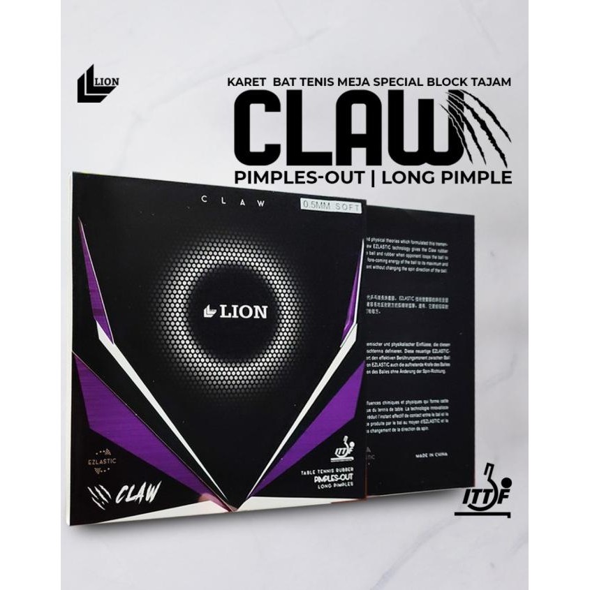 Karet Bat Tenis Meja Lion Claw Bintik Panjang 0.5Mm Soft