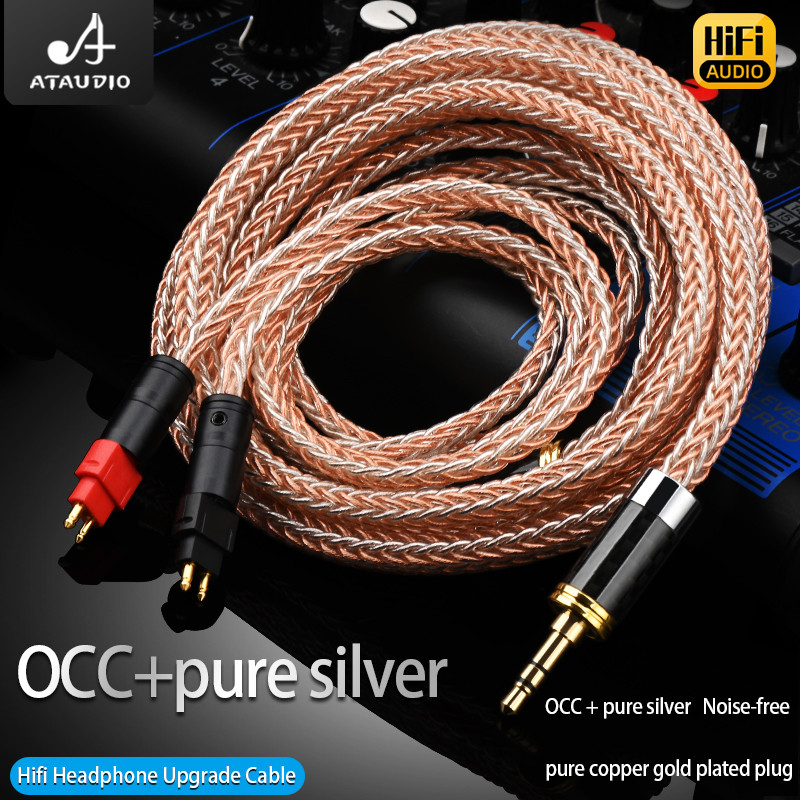 LAGI BERJUANG ATAUDIO Hifi Headphone Cable 16 Shares OCC Pure Silver Core Earphone Upgrade Cable for